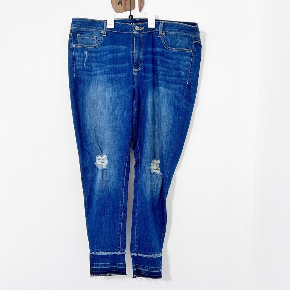 Lane Bryant Distressed Skinny Jeans Raw Released Hem Holes Medium Wash Stretch